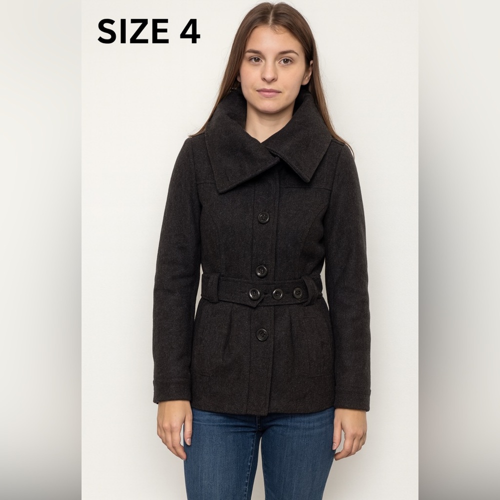 H&M Dark Gray Belted Pea Coat